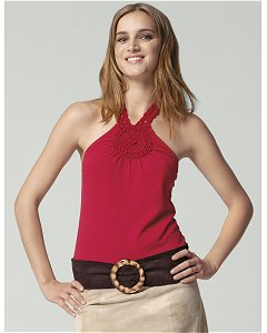 Top macramé rouge de Benetton